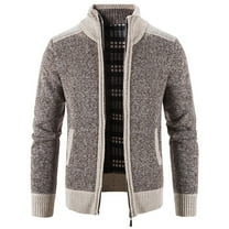 Lu's Chic Men's Zip Up Cardigan Sweater Full Zipper Long Sleeve Knit Slim Fit Knitwear Tops Pockets Coffee 36