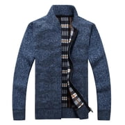 Lus Chic Mens Zip Up Cardigan Sweater Full Zipper Long Sleeve Knitwear Knitted Tops Warm Winter Blue 44