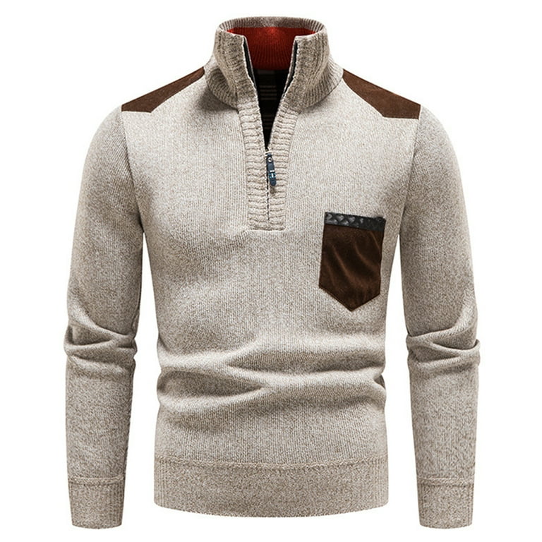 Lu's Chic Men's Zip Up Sweater Cable Knit Pullovers Soft Knitted Turtleneck  Business Casual Dressy Work Long Sleeve Pullover Sweater Patchwork Winter  Warm Slim Fit Knitwear Pocket Beige 38 