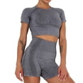 thumbnail image 1 of SWSMCLT Women's 2 Piece Outfit Workout Set Tracksuit Lounge Sets Yoga Exercise Gym Wear Seamless Summer Quick-Dry Crew Neck High Waist Short Sleeve Crop Top Biker Shorts Set Dark Grey Small, 1 of 5