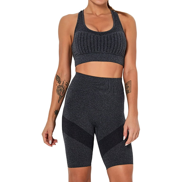 Lu's Chic Women's 2 Piece Outfits Crop Tank Tops Yoga Activewear Athletic  Workout Set High Waisted Biker Shorts Seamless Sporty 2Pcs Sexy Lounge Sets  Black Small 