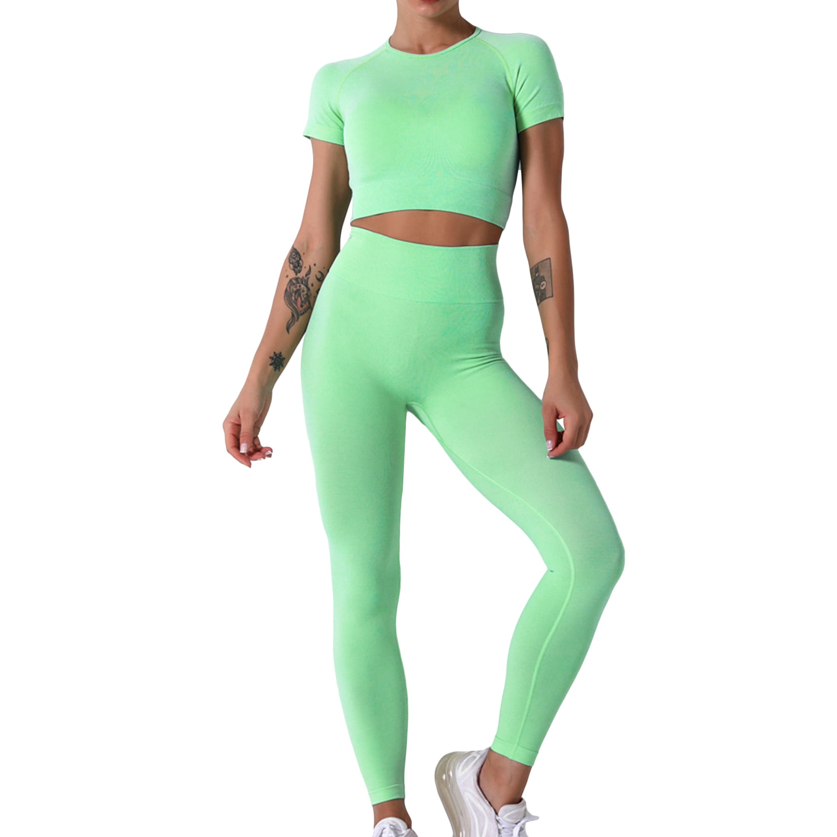 Lu's Chic Women's 2 Piece Outfits Crop Top and Leggings Workout