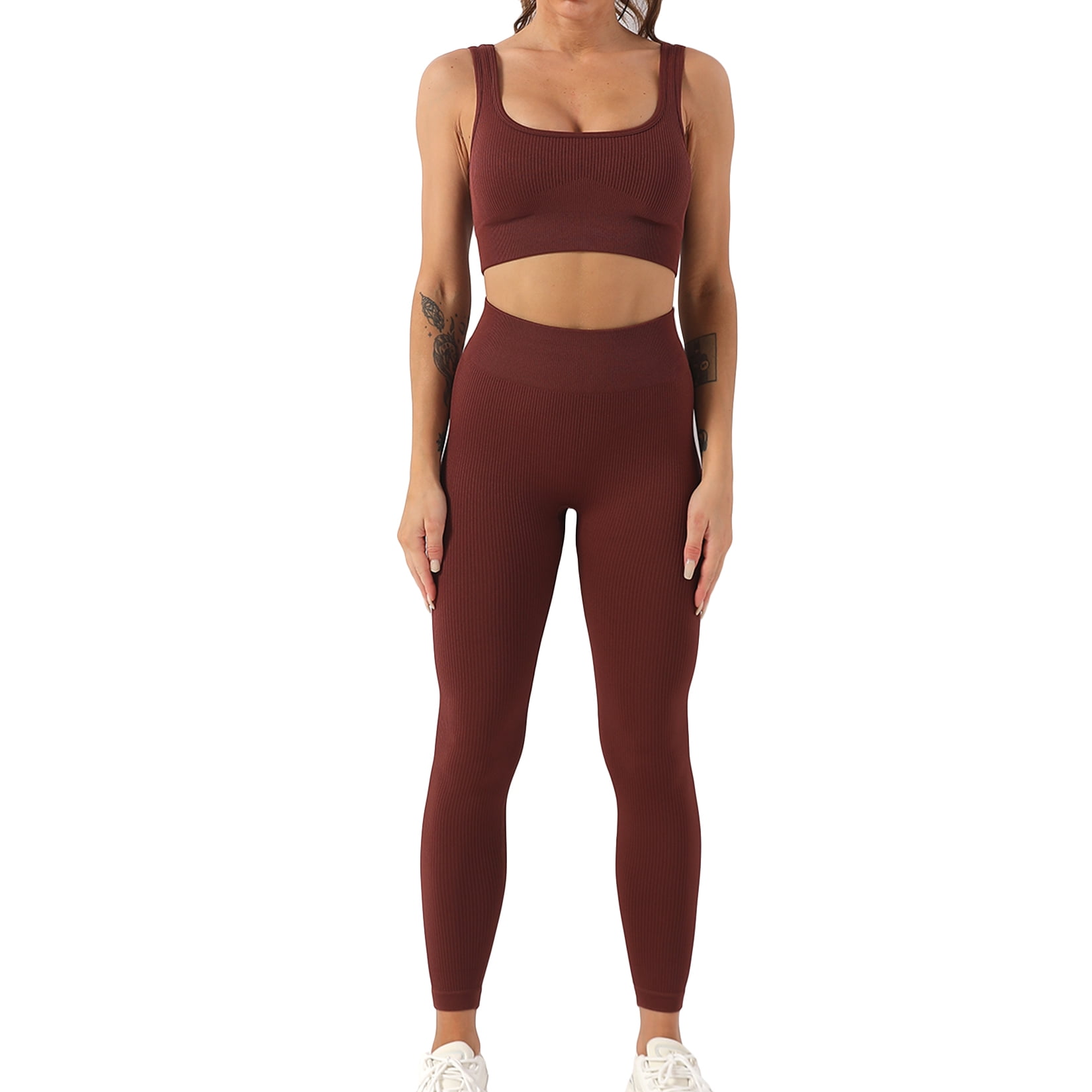 Lu's Chic Women's 2 Piece Outfits Crop Top and Leggings Workout Set High  Waisted Tracksuit Tummy Control Short Sleeve Pant Athletic Activewear 2Pcs  Purple Medium 