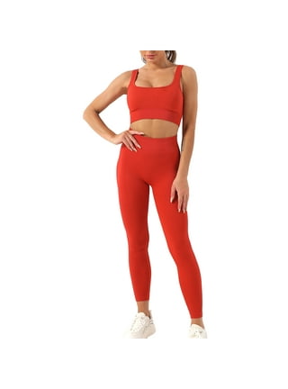 Lu's Chic Women's 2 Piece Workout Set Outfits Crop Tank Top High Waisted  Yoga Leggings Activewear Athletic Workout Sporty 2Pcs Sexy Lounge Sets Red