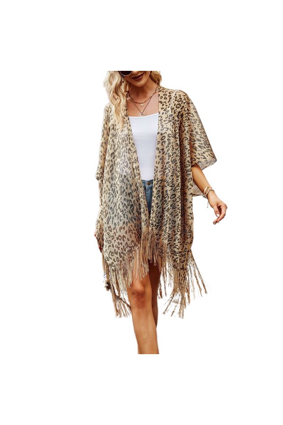 Lu's Chic Women's Beach Cover Up Sheer Pashmina V Neck Fringe Chiffon Cape Fashion Summer Light Pashmina Scarf Golden X-Small-XX-Large