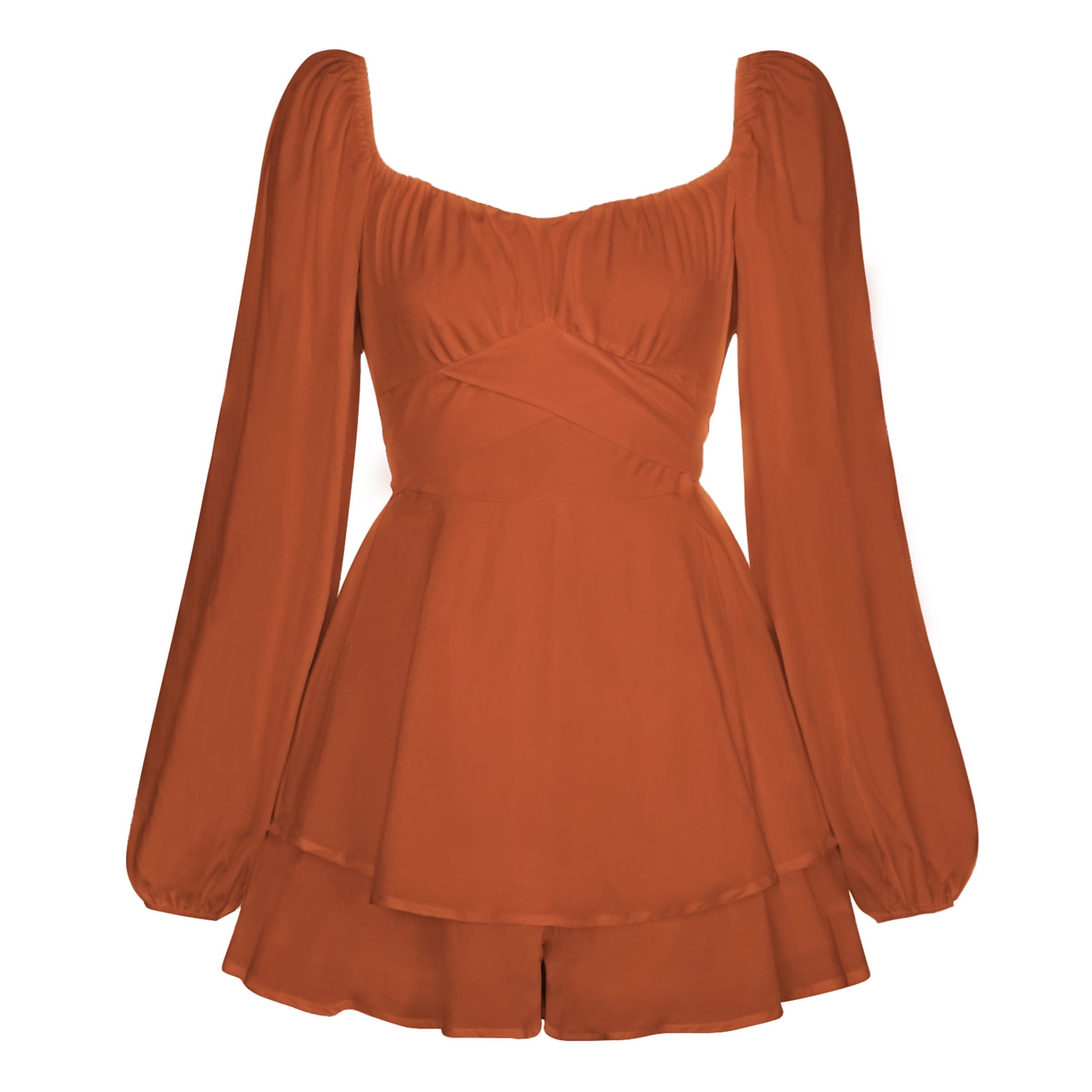 ROLAROLA★CHECK BACK TIED-UP PUFF-SLEEVE ONE-PIECE OP-20321 Lu-s-Chic-Women-s-Bell-Long-