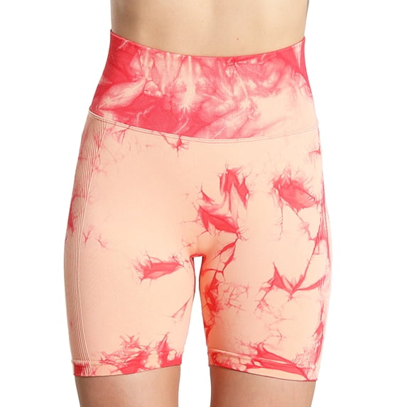 SWSMCLT Women's Biker Yoga Shorts Summer High Waist Booty Short Leggings Pants Tie Dye Pastel Tummy Control Running Gym Workout Athletic Shorts Butt Lifting Ruched Orange Small