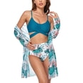thumbnail image 1 of Lu's Chic Women's Bikini Set with Cover Up 3 Piece Swimsuit Cut Out Long Sleeve Bathing Suit High Waisted Open Front Beach Coverup UV Protection Summer Green X-Large, 1 of 4