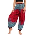 thumbnail image 1 of SWSMCLT Women's Boho Pants Harem Beach Baggy Trousers Print Bloomer Yoga Hippie Drawstring Elastic Waist Aladdin Indian Thai Bohemian Cinch Bottom Patterned3 One Size, 1 of 5