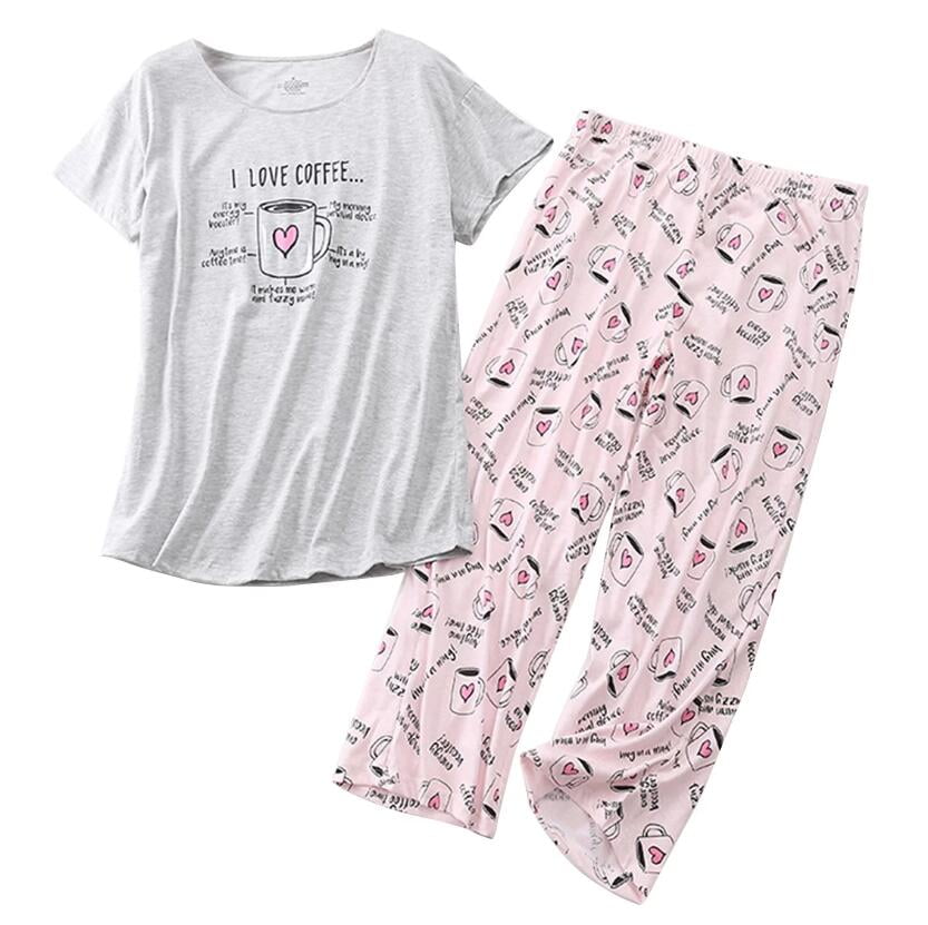 Lus Chic Womens Capri Pajama Set Cotton Sleepwear Short Sleeve Pjs Soft Comfy Pants Two Piece