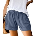 thumbnail image 1 of Lu's Chic Women's Casual Shorts Comfy Soft Beach Drawstring Pocketed Summer Pockets Lounge Solid Cotton Elastic Waist Print Waistband Light Blue Large, 1 of 2