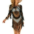 thumbnail image 1 of Lu's Chic Women's Crochet Beach Cover Up V Neck Bikini Cover Ups Half Sleeve Hollow Out Soft Sexy Holiday Fall Beachwear Black Large, 1 of 4