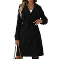 thumbnail image 1 of Defitshape Women's Double Breasted Trench Coats Dressy Thin Light Lightweight Long Sleeve Belted Jacket Midi Knee Length Outerwear Short Detective Outfit Fall Coat Black Medium, 1 of 5