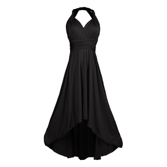 Lu's Chic Women's Evening Gown Summer Hoco Cocktail Prom Banquet Fit and Flare Mid Calf Homecoming Dresses Black 10