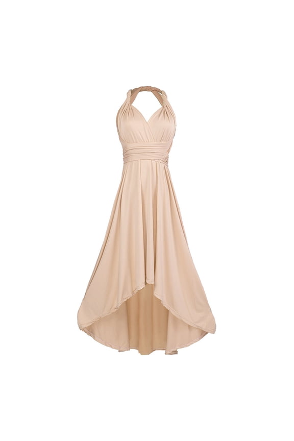 Lu's Chic Women's Evening Gown Summer Hoco Cocktail Prom Banquet Fit and Flare Mid Calf Homecoming Dresses Golden 8