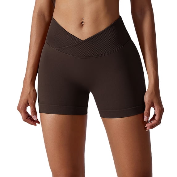 Lu's Chic Women's Gym Shorts Yoga Sweatpants Biker Short High Waisted Soft Lightweight Tummy Control Booty Shorts Brown 4-6