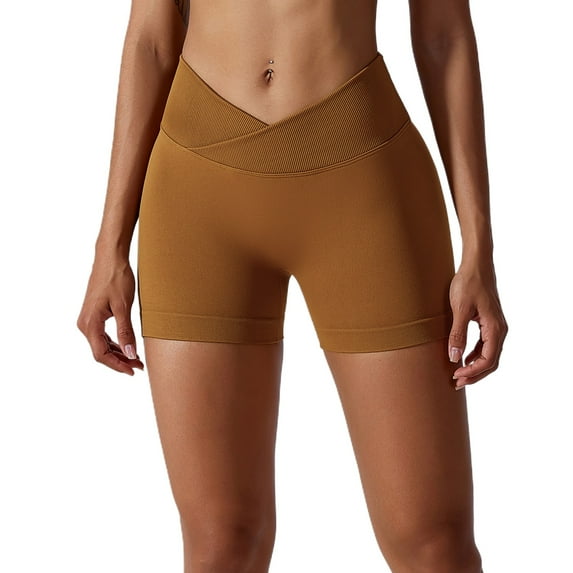 Lu's Chic Women's Gym Shorts Yoga Sweatpants Biker Short High Waisted Soft Lightweight Tummy Control Booty Shorts Coffee 8