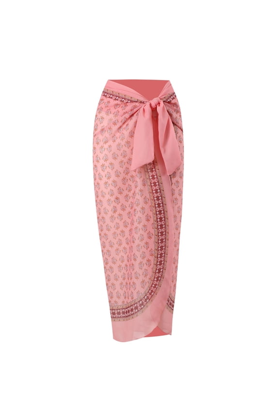 Lu's Chic Women's Hawaiian Cover Up Beach Wrap Tie Up Swimsuit Beach Swimwear Chiffon Uv Protection Summer Bathing Suit Pink Large