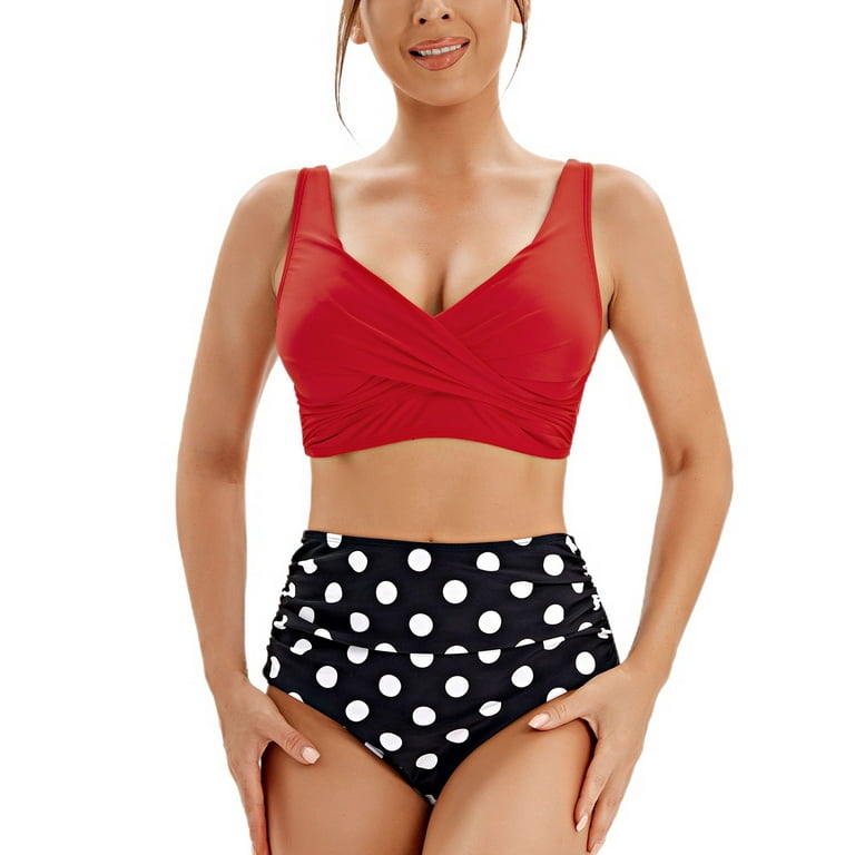 SWSMCLT Women s 2 Piece Swimsuit Sexy Slimming High Waisted Bathing Suit Summer Cross Backless Nylon Bikini Polka Dots 4 6 Walmart