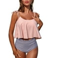thumbnail image 1 of Lu's Chic Women's High Waisted Bathing Suit Sexy Bikini 2 Piece Ruffled Beach Full Coverage Summer Tankini Pink Large, 1 of 4