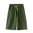 thumbnail image 1 of Defitshape Women's High Waisted Shorts Cotton Casual Shorts Summer Comfy Elastic Waist Casual Knee Length Shorts Army Green 16, 1 of 1