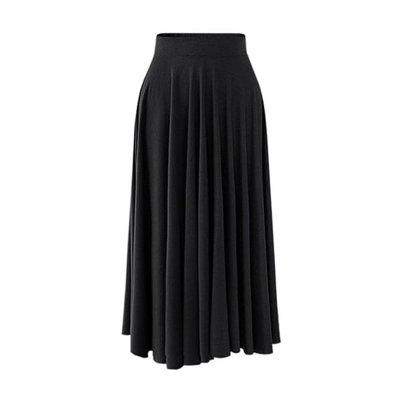 Lu's Chic Women's High Waisted Skirt Pleated Fitted Elastic Waist Casual Summer Winter Cotton Long Elegant Black 0-2
