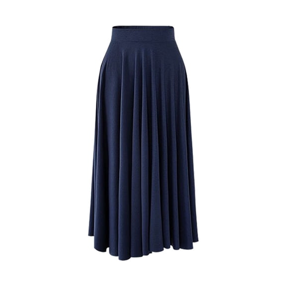 Lu's Chic Women's High Waisted Skirt Pleated Fitted Elastic Waist Casual Summer Winter Cotton Long Elegant Dark Blue 22