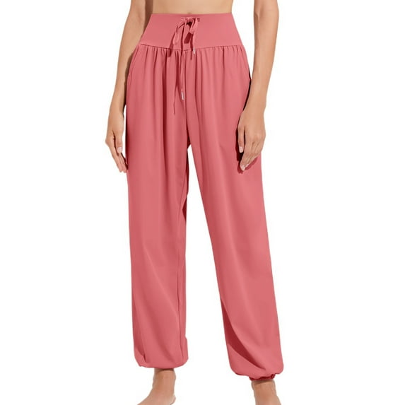 SWSMCLT Women's High Waisted Yoga Pants Athletic Lightweight Long Sweatpants Soft Pants Comfy Loose Red Medium