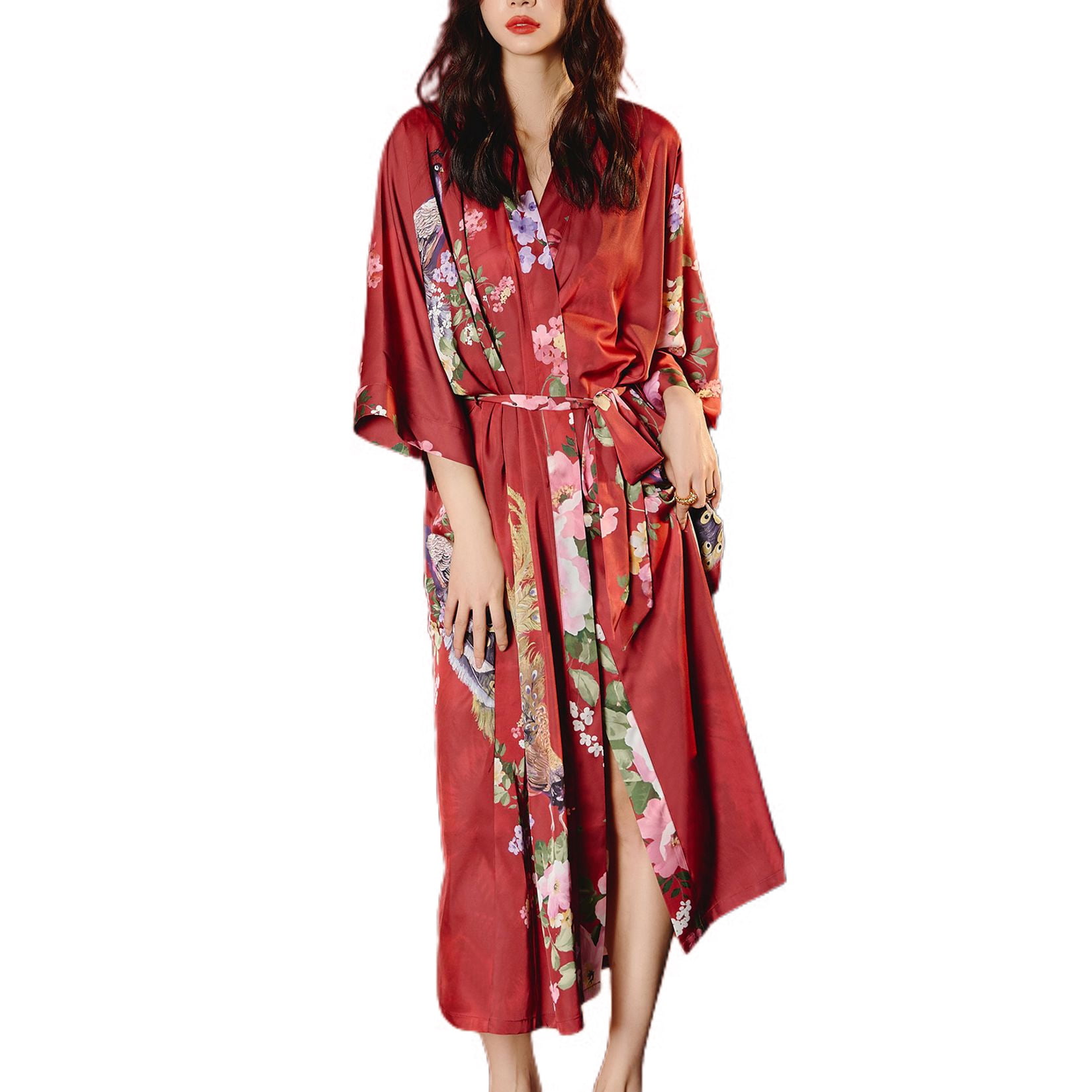 Defitshape Women's Kimono Robe Soft Pjs Summer House Satin Comfy Spring ...