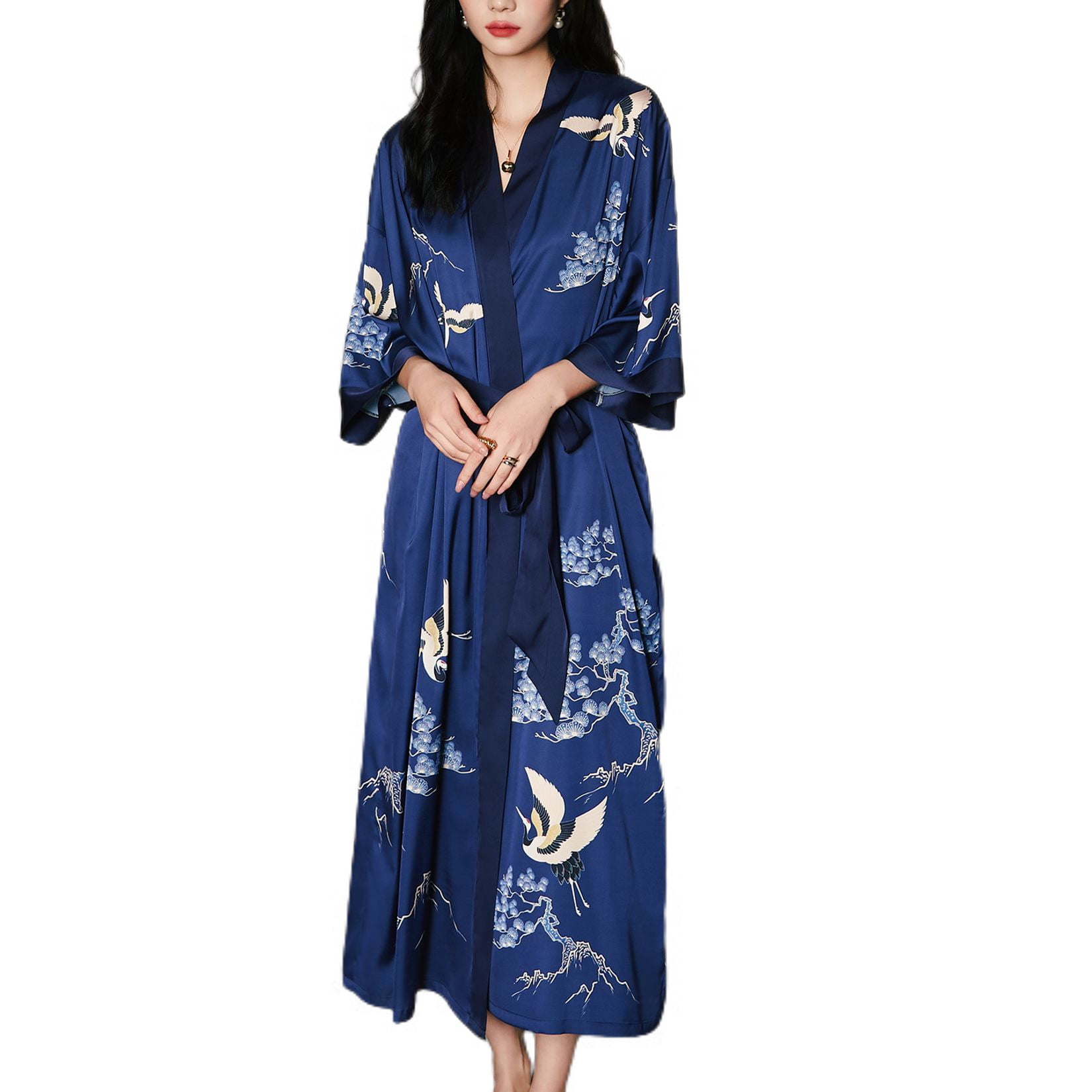 Defitshape Women's Kimono Robe Soft Pjs Summer House Satin Comfy Spring ...