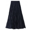 thumbnail image 1 of Lu's Chic Women's Long Skirt Pleated A Line Dress Fall Casual Polyester Swing Dress Tea Length Midi High Waisted Navy One Size, 1 of 5
