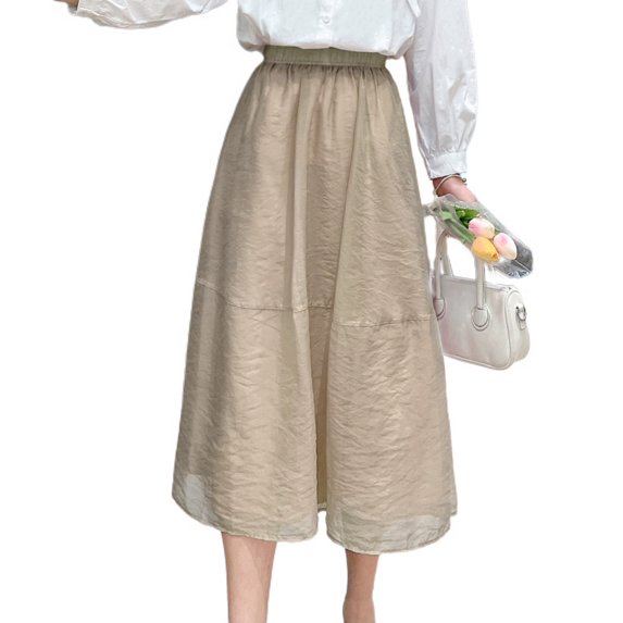 SWSMCLT Women's Tulle Skirt Fall Chiffon Long Skirt Pleated Vintage Layered Khaki One Size