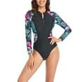 thumbnail image 1 of SWSMCLT Women's Surfing Skinny Swimsuit High Waisted Padded Long Sleeve One Piece Rash Guard Stretch High Neck Bathing Suit Leaf 8, 1 of 4