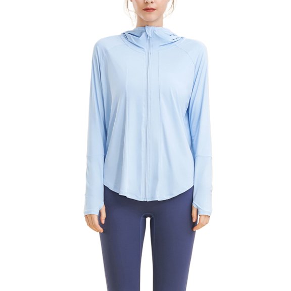 SWSMCLT Women's Long Sleeve Top Soft Yoga Basic Yoga Running Shirt Hooded Hoodie Workout Full Zip Zipper Blue X-Small