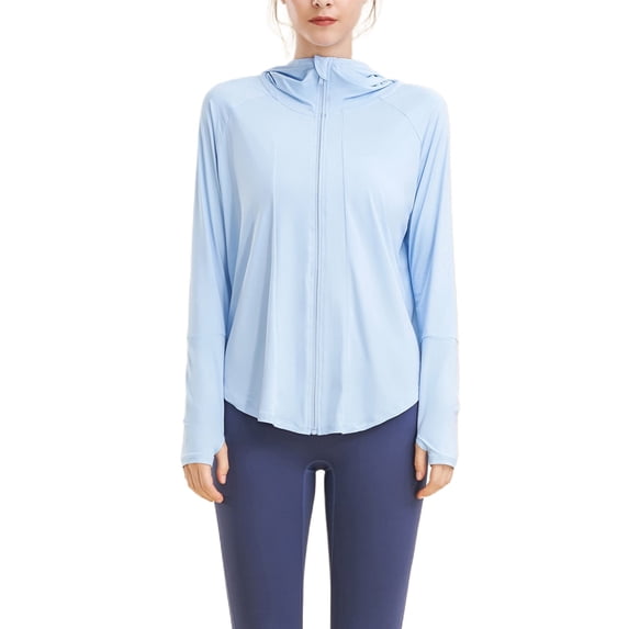 SWSMCLT Women's Long Sleeve Top Soft Yoga Basic Yoga Running Shirt Hooded Hoodie Workout Full Zip Zipper Blue X-Small