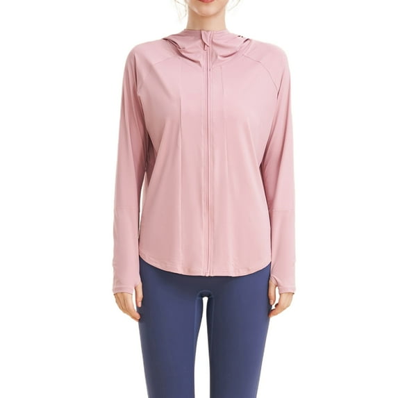 SWSMCLT Women's Long Sleeve Top Soft Yoga Basic Yoga Running Shirt Hooded Hoodie Workout Full Zip Zipper Pink Medium