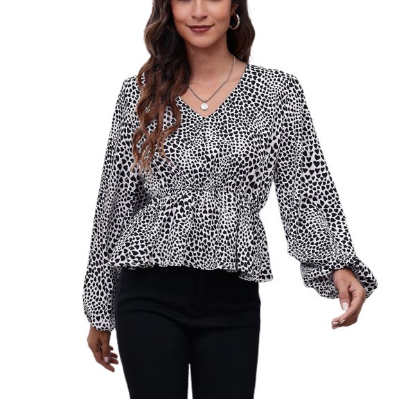 Lu's Chic Women's Long Sleeve Top Thin Pullovers V Neck Bishop Sleeve Babydoll Lightweight Polyester Pull Over Patterned12 X-Large