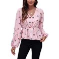 thumbnail image 1 of Lu's Chic Women's Long Sleeve Top Thin Pullovers V Neck Bishop Sleeve Babydoll Lightweight Polyester Pull Over Patterned14 Medium, 1 of 4