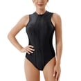 thumbnail image 1 of Lu's Chic Women's One Piece Bathing Suit Zipper Rash Guard Swimsuit Zip Up Sleeveless Cheeky Beach Summer Swim Suit Black 4-6, 1 of 4