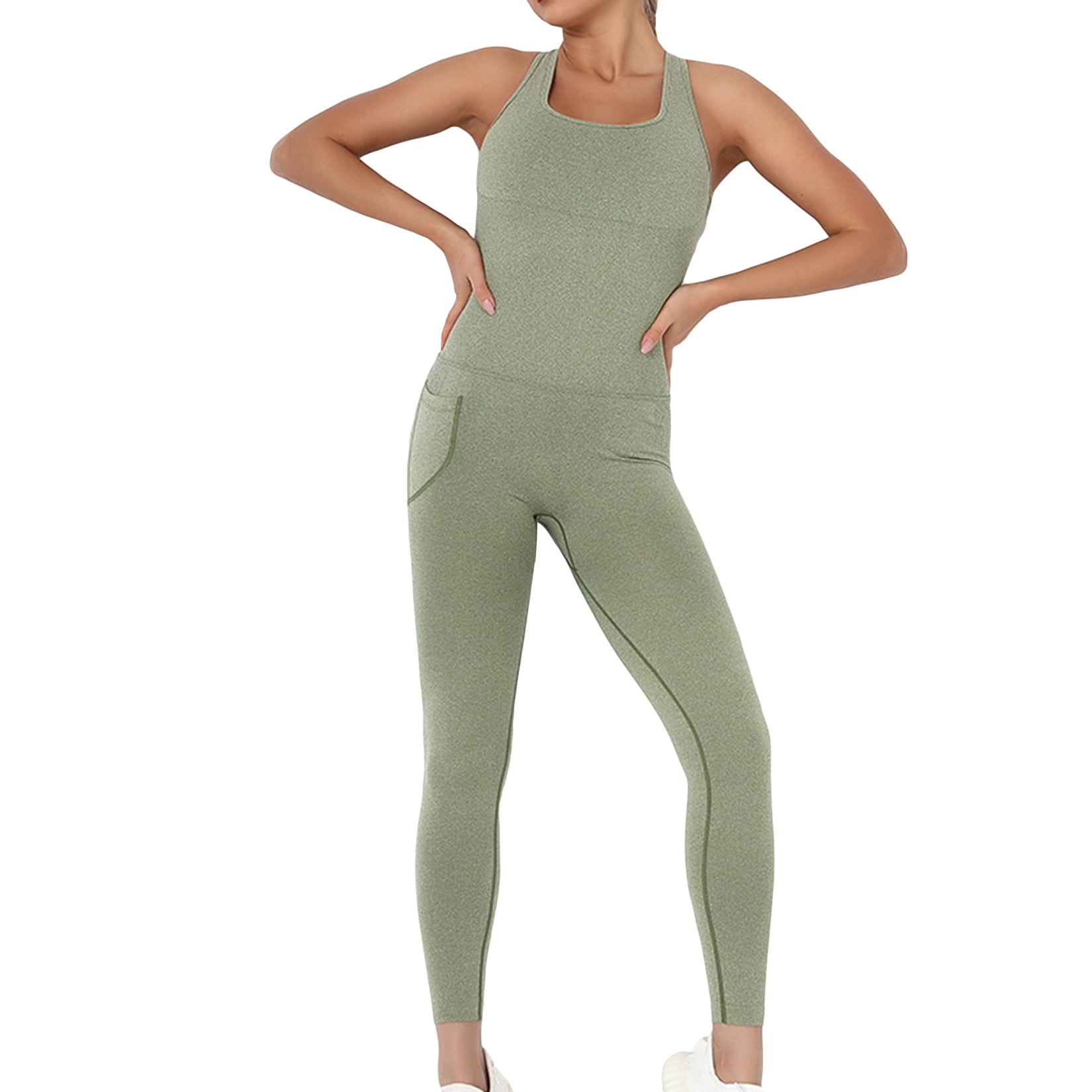 Lu's Chic Women's One Piece Outfit Onesie Jumpsuit Pant Slim Fit Romper  Cozy Fitted Spring Legging Army Green Large 