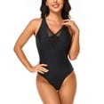 thumbnail image 1 of SWSMCLT Women's Sexy Bathing Suit Mesh Swimming One Piece Swimsuit Beach V Neck Summer One Piece Swimwear Black 8-10, 1 of 4