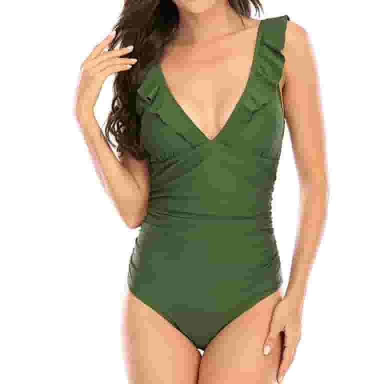 Defitshape Women's Ruffle Flounce One Piece Swimsuit Tummy Control