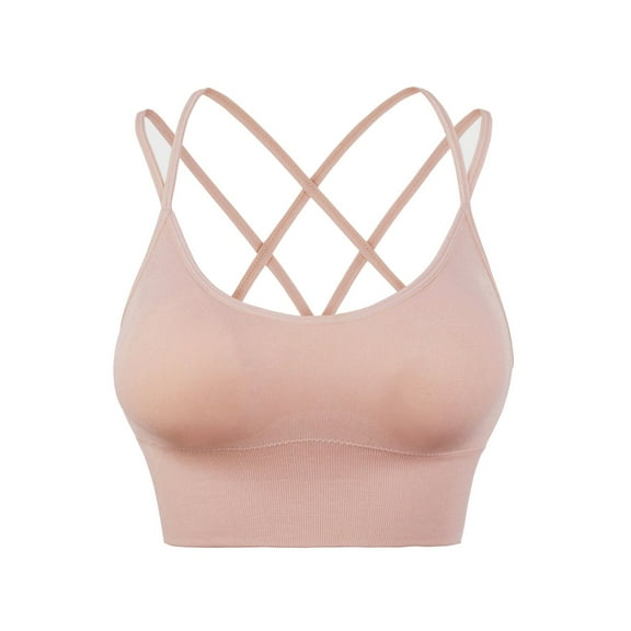 SWSMCLT Women's Sexy Crop Top Crop Top Cami Backless Scoop Neck Cropped Top Workout Padded Soft Criss Cross Summer Nude 12