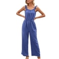 thumbnail image 1 of Defitshape Women's Sexy Jumpsuit One Piece Jumpers Wide Leg Backless Fall Elegant Fitted High Waist Jump Suit Blue Medium, 1 of 4