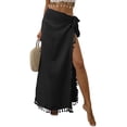 thumbnail image 1 of Lu's Chic Women's Sexy Wrap Skirt Cover Up Linen Beachwear Beach Fringe Polyester Fitted High Slit Light Beach Skirt Black Small-X-Large, 1 of 4