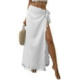 thumbnail image 1 of Lu's Chic Women's Sexy Wrap Skirt Cover Up Linen Beachwear Beach Fringe Polyester Fitted High Slit Light Beach Skirt White Small-X-Large, 1 of 4