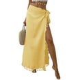 thumbnail image 1 of Lu's Chic Women's Sexy Wrap Skirt Cover Up Linen Beachwear Beach Fringe Polyester Fitted High Slit Light Beach Skirt Yellow Small-X-Large, 1 of 4