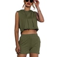 thumbnail image 1 of Defitshape Women's Short 2 Piece Outfits Summer Sleeveless Crop Tops Tracksuit Comfy Pocket Drawstring Army Green 12, 1 of 4
