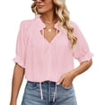 thumbnail image 1 of Lu's Chic Women's Short Sleeve Blouse Chiffon Puff Sleeve Top Ruffle Shirt Soft Loose Fit Summer Holiday Cute Pink Small, 1 of 4