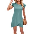 thumbnail image 1 of Defitshape Women's Short Sleeve Dress Ruffle Sundress Cute Fitted Summer Holiday Split Fashion Skater Dress Green Large, 1 of 4